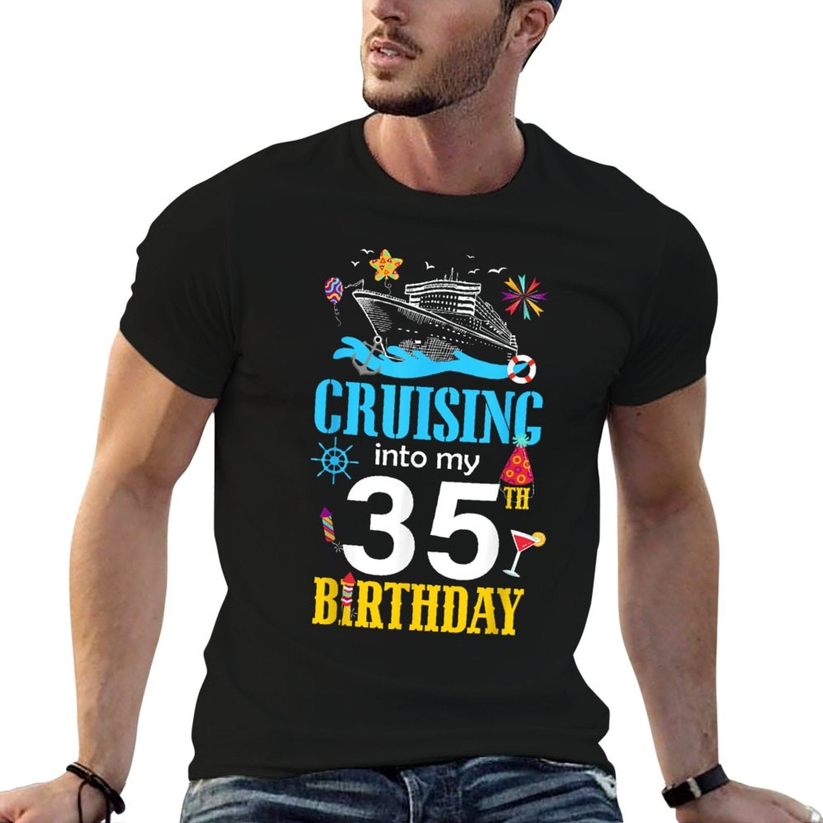Cruising Into My 35 Year Old Birthday Cruise 35th B-Day Crew  Stretchy T-Shirt