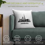 Detailed Hamburg Skyline Silhouette Black Soft Shrink-Resistant Throw Pillow