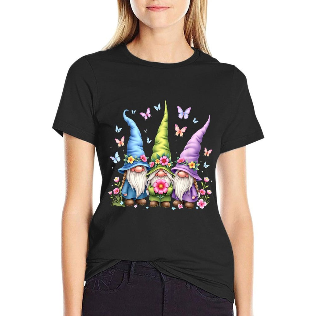 Whimsical Gnome Trio with Flowers And Butterflies  Odor-resistant T-Shirt