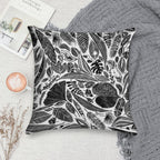 Mixed Leaves, Lino Cut Printed Nature Inspired Hand Printed Pattern Soft Washable Throw Pillow