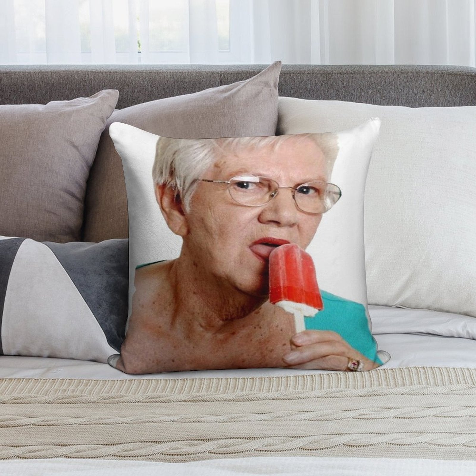 Granny Ice Lolly Soft Hidden Zipper Throw Pillow