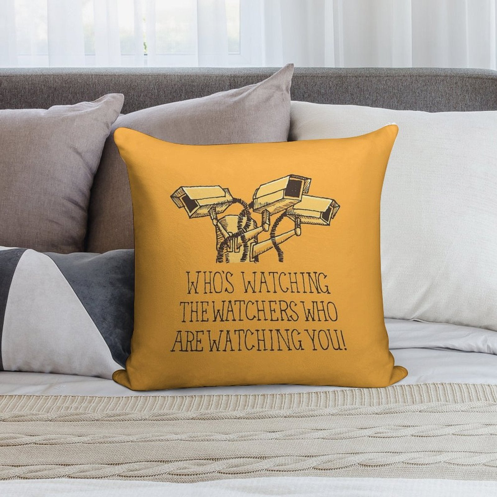 Surveillance Soft Short Plush Fabric Throw Pillow