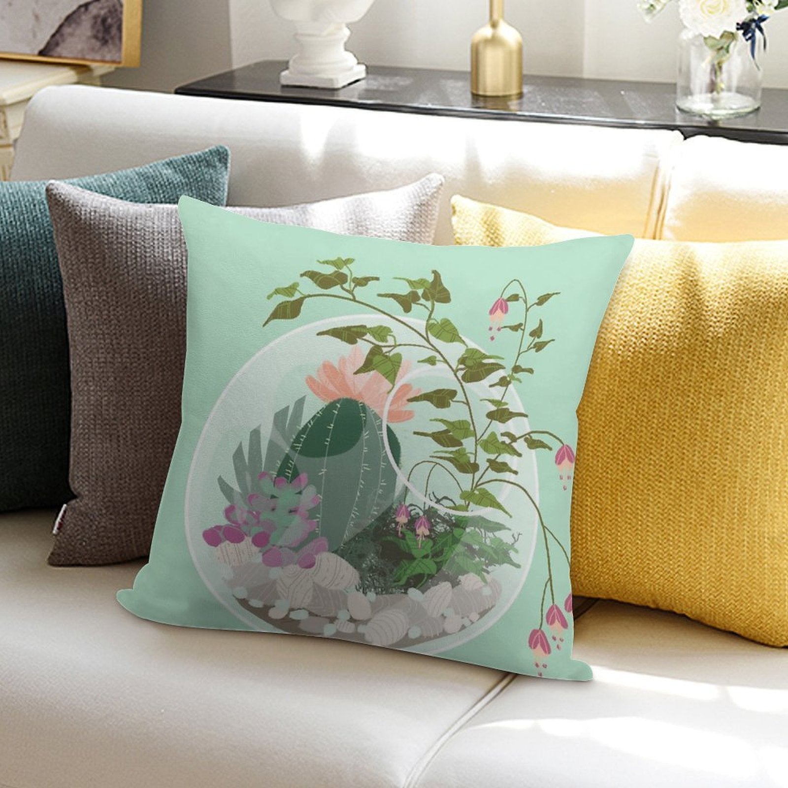 Round Terrarium Soft Home Decor Throw Pillow