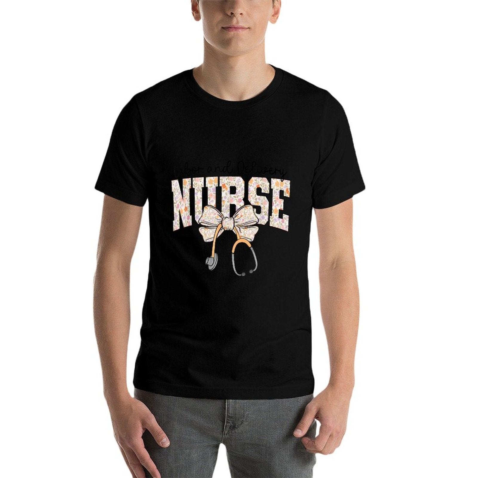 Labor And Delivery Nurse Stethoscope Coquette Bow Graduation  Tagless Design T-Shirt