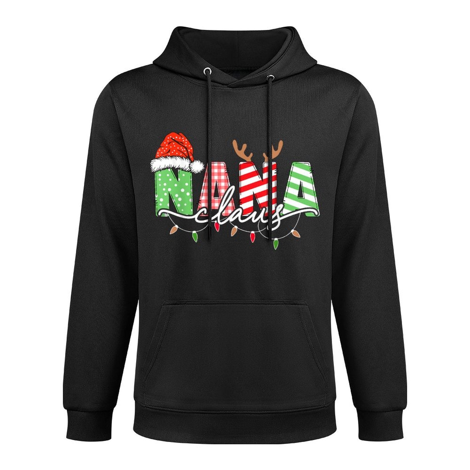 Nana Claus Xmas Christmas Lights Pajama Family Matching Shrink-Resistant Hoodie