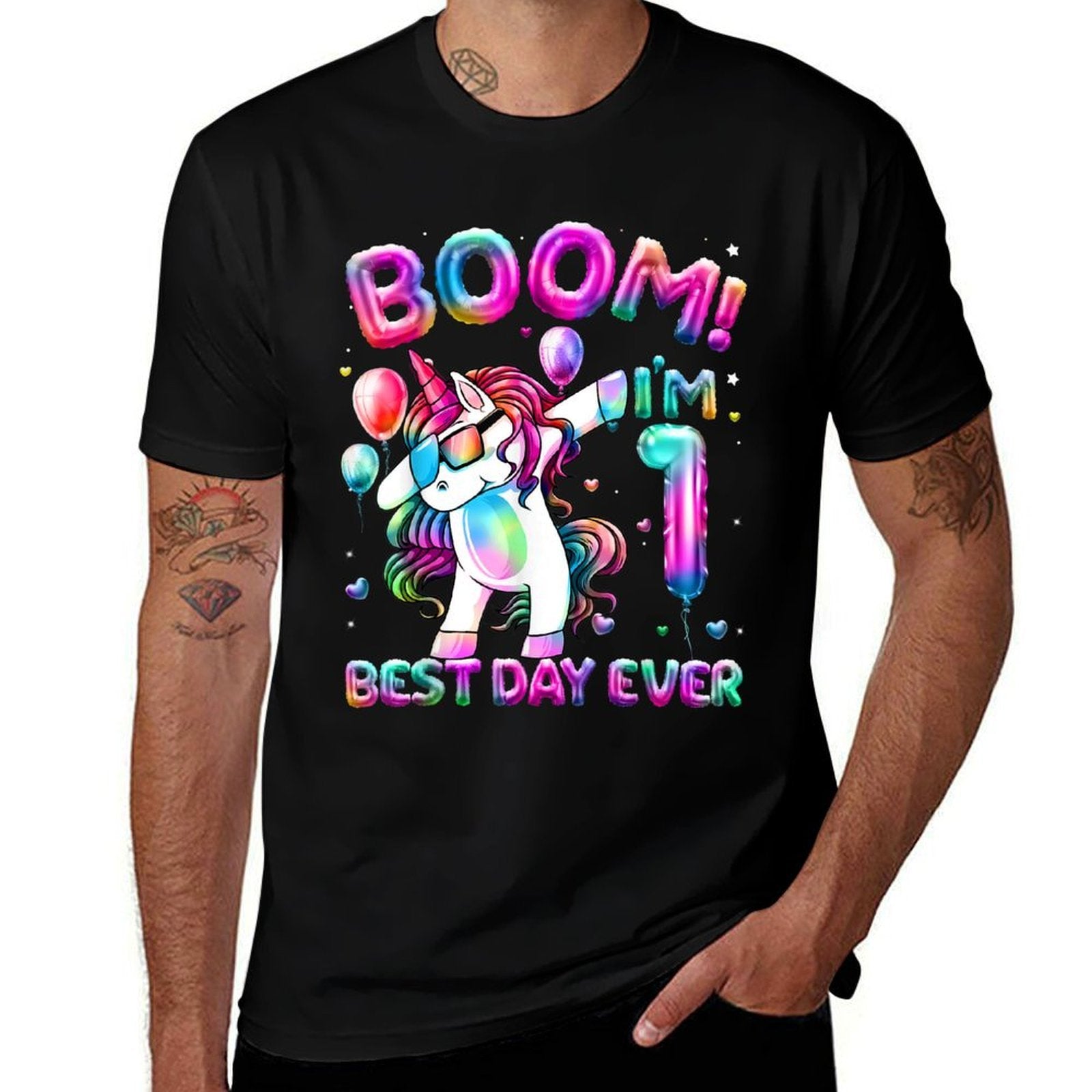 1 Years Old Dabbing Unicorn Gifts 1st Birthday Girl Party  Polyester Blend T-Shirt