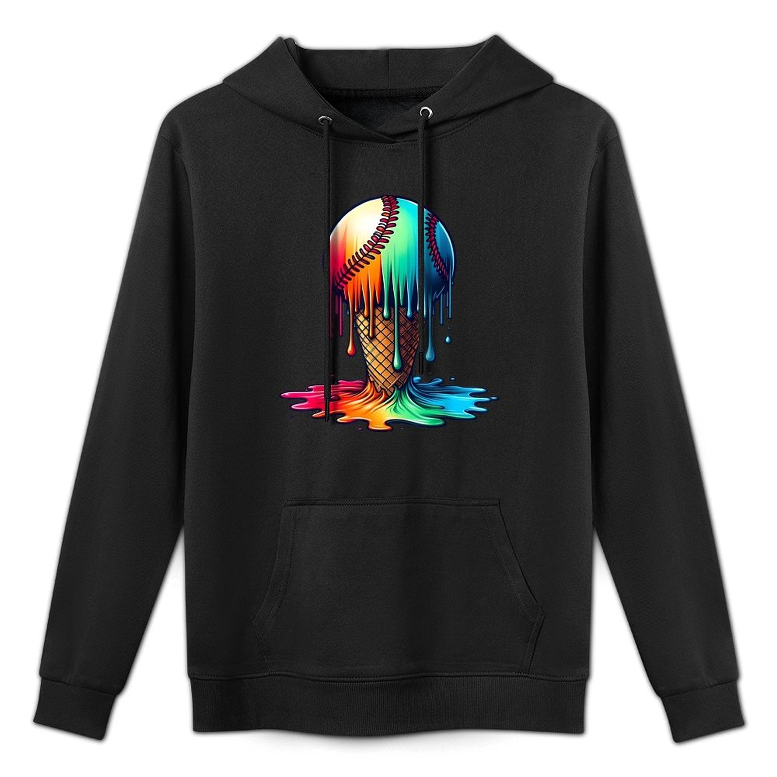 Baseball Ice Cream Ball Baseball Boys Youth Watercolor Lover Cotton-Polyester Blend Hoodie