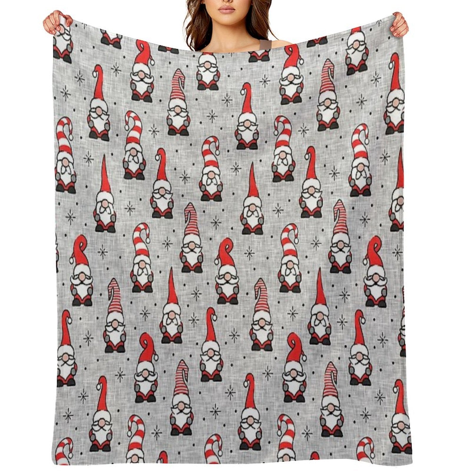 Christmas Gnomes - Grey Velvety-soft Throw Blanket