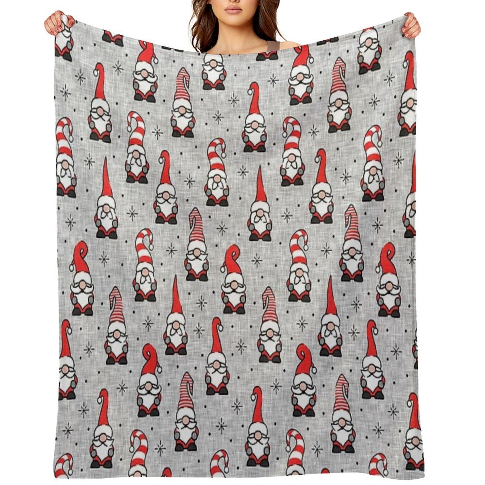 Christmas Gnomes - Grey Velvety-soft Throw Blanket