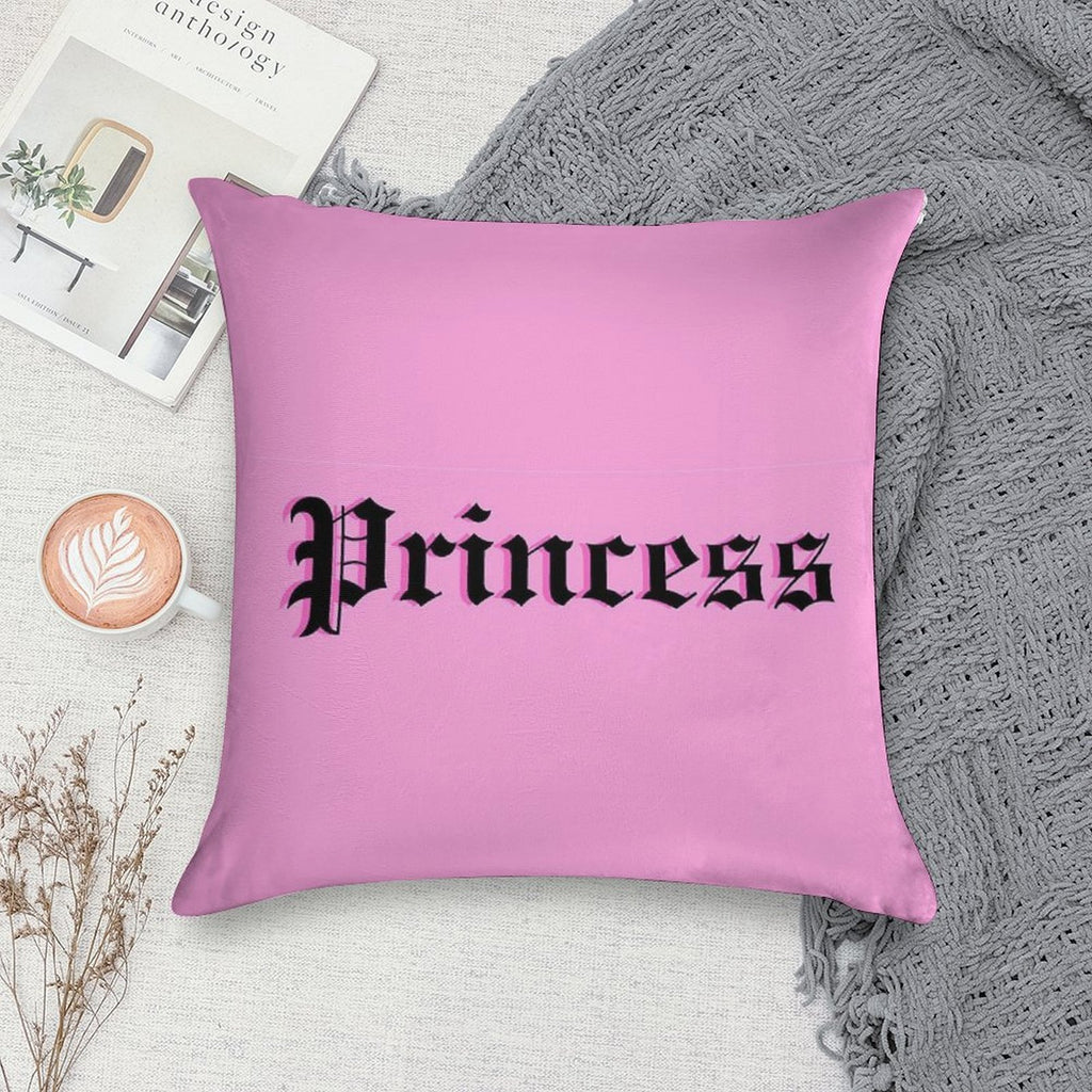 Old-English Princess (pink Background, Dark Pink Shadow, Black Lettering) Soft Washable Throw Pillow