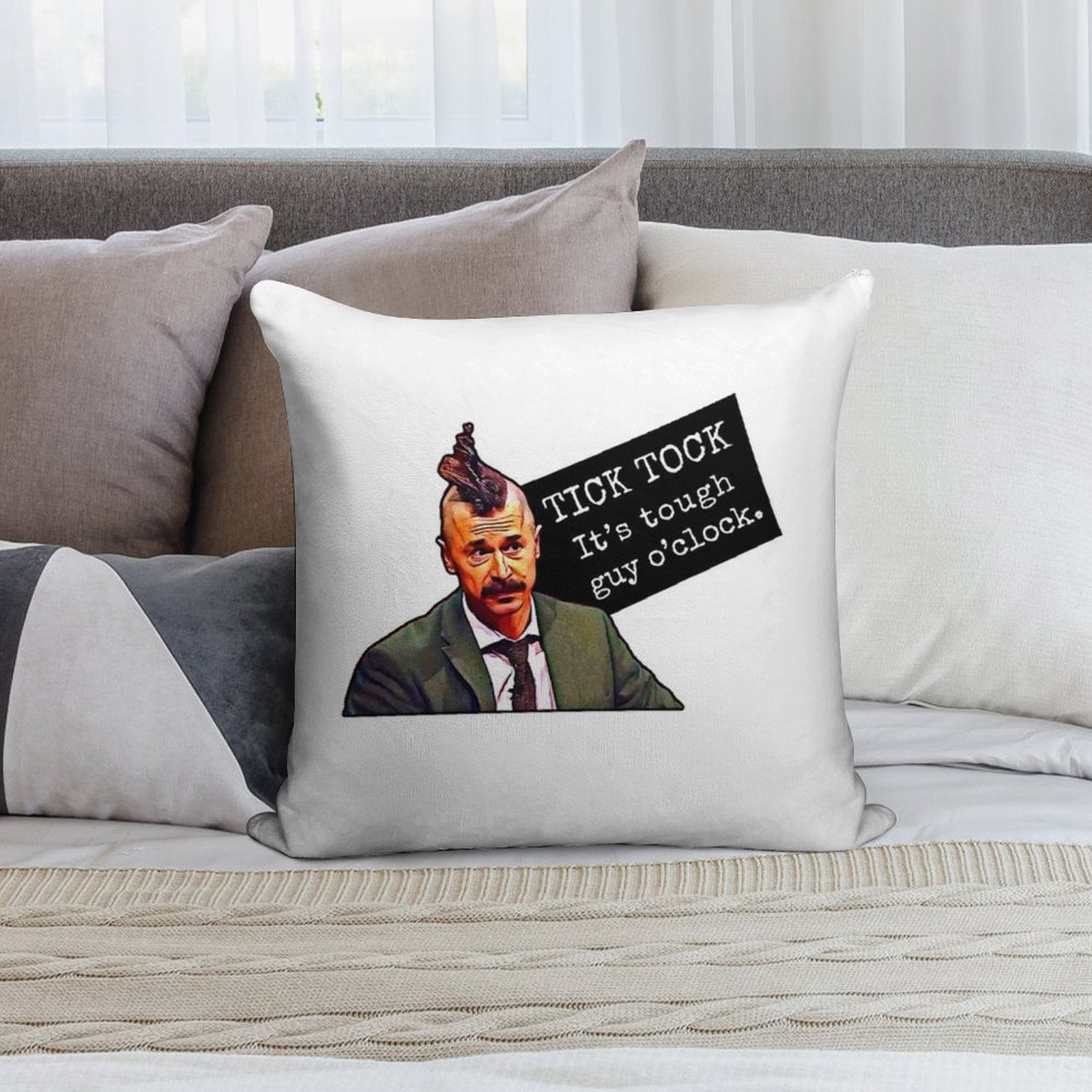 Tick Tock, It's Tough Guy O'clock - Mike Wozniak Soft Short Plush Fabric Throw Pillow