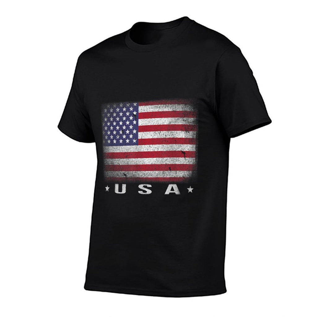 American Flag USA July 4th White Blue Red Faded Stripe Star  Polyester Blend T-Shirt