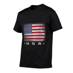 American Flag USA July 4th White Blue Red Faded Stripe Star  Polyester Blend T-Shirt