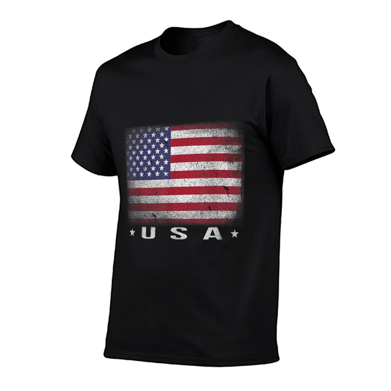 American Flag USA July 4th White Blue Red Faded Stripe Star  Polyester Blend T-Shirt