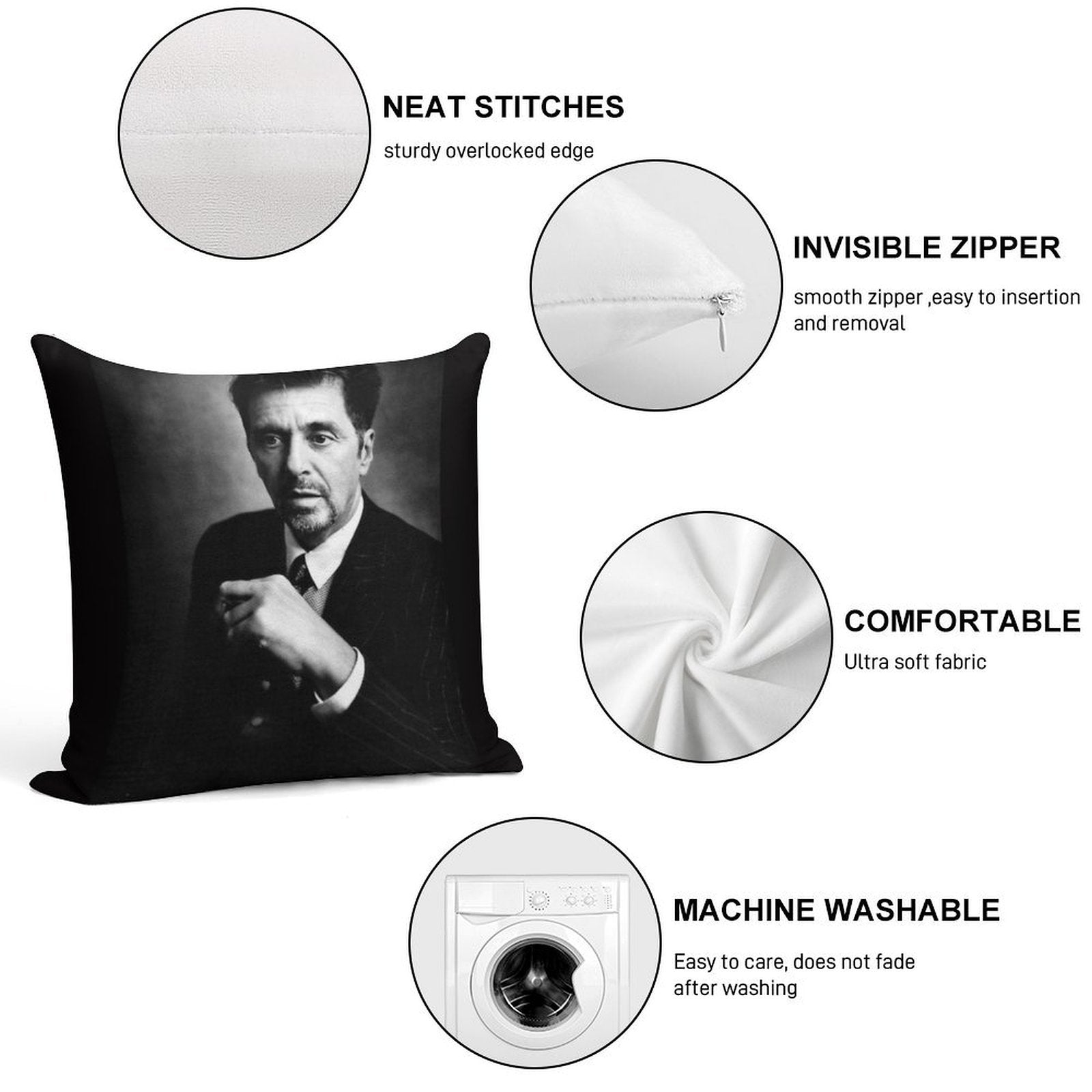 Al Pacino Art Soft Reinforced Edging Throw Pillow