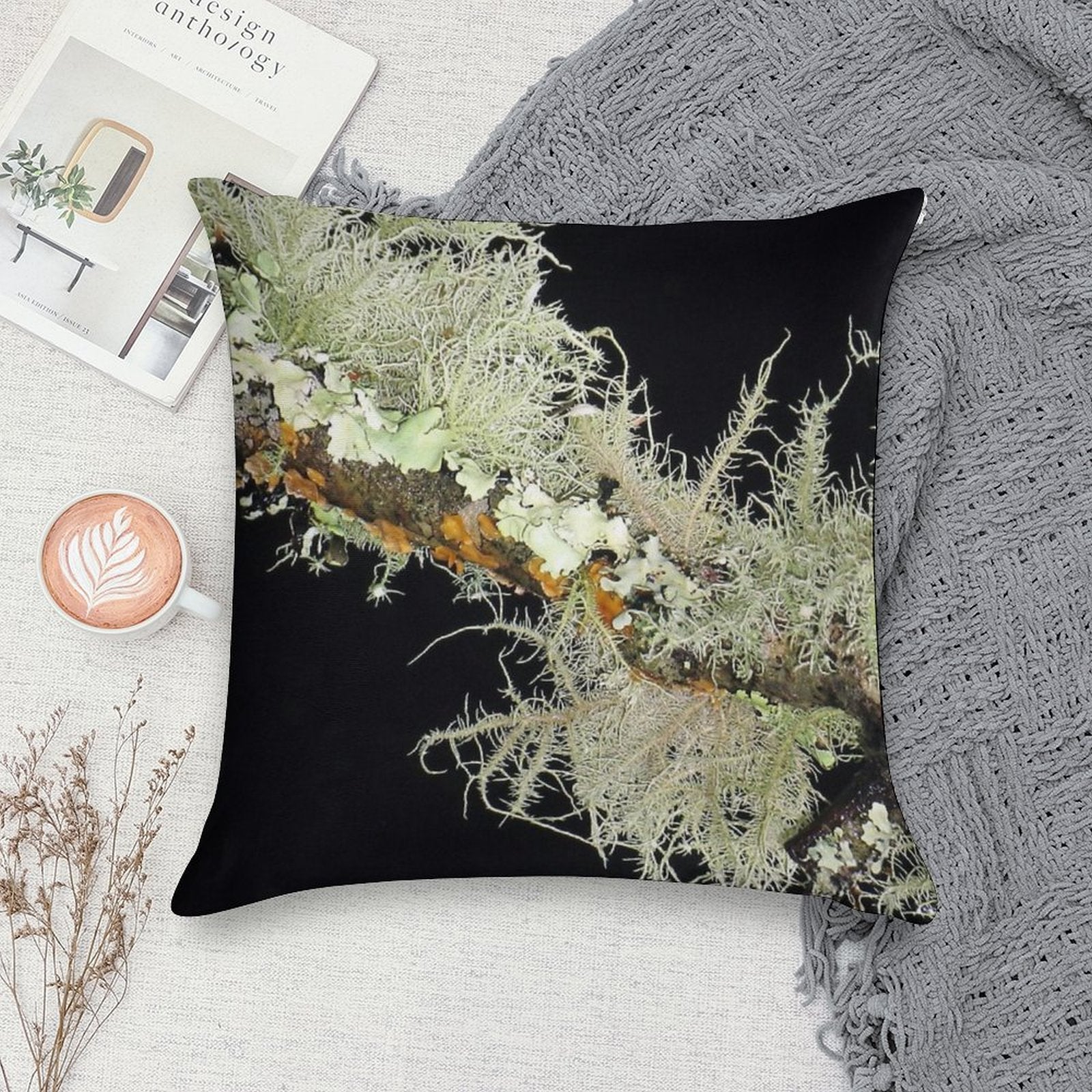 Rich Green Forest Lichen Soft Skin-Friendly Throw Pillow