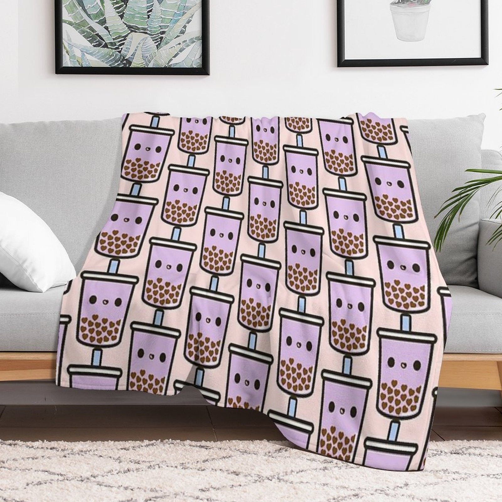 Cute Love Heart Bubble Tea Premium Throw Blanket