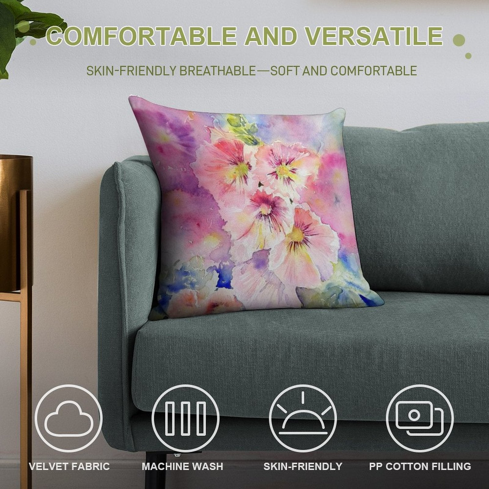 Cottage Garden Summer Soft Skin-Friendly Throw Pillow