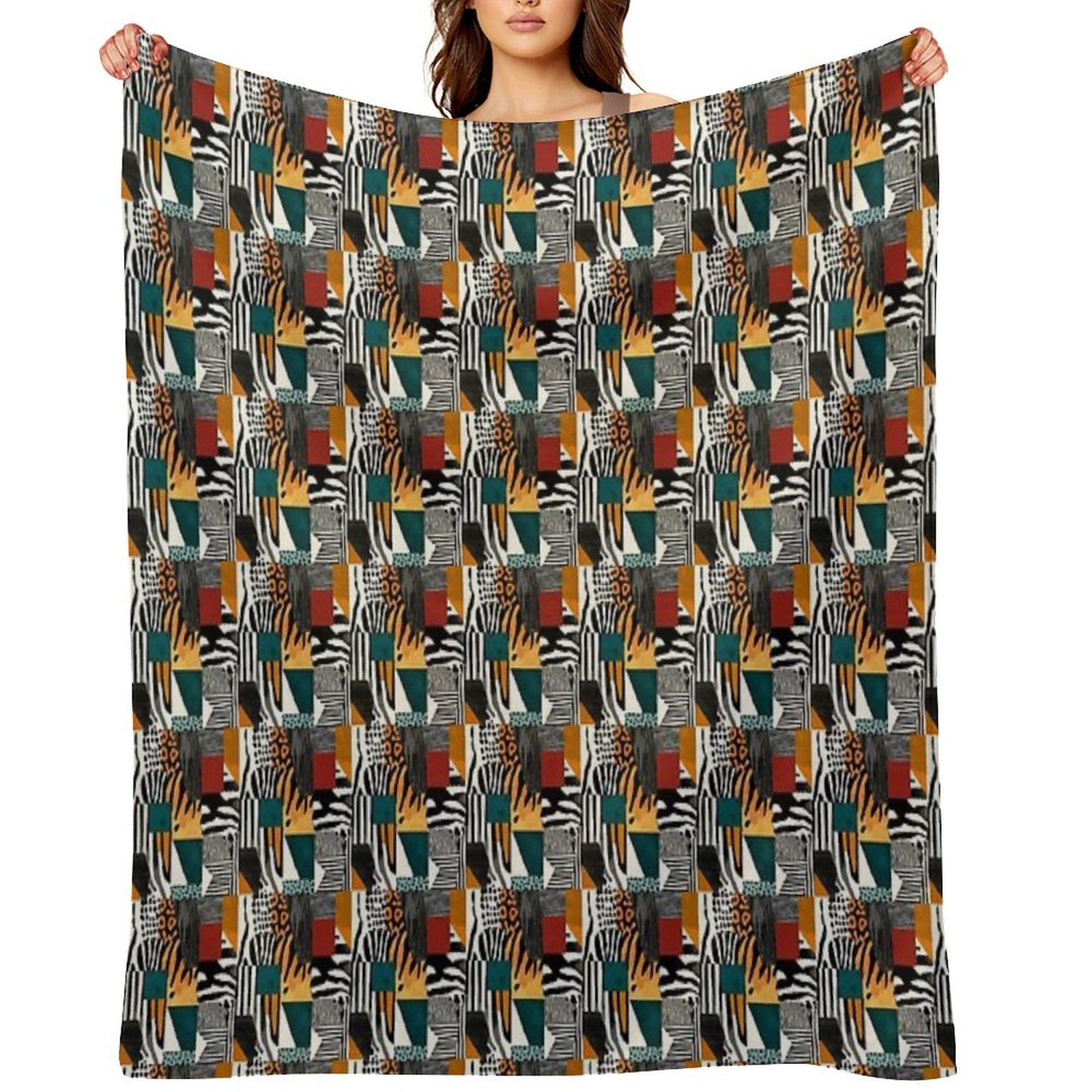 Textile Collage of Wild Prints Durable Throw Blanket