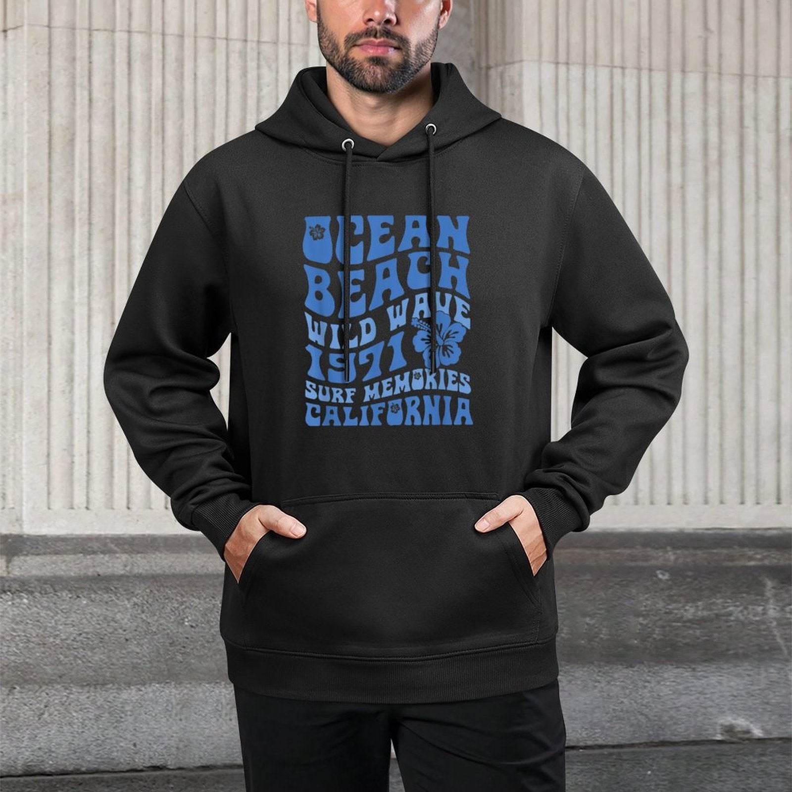 Ocean Beach Wild Wave 1971 Surf Memories On Back Adjustable Hood Hoodie