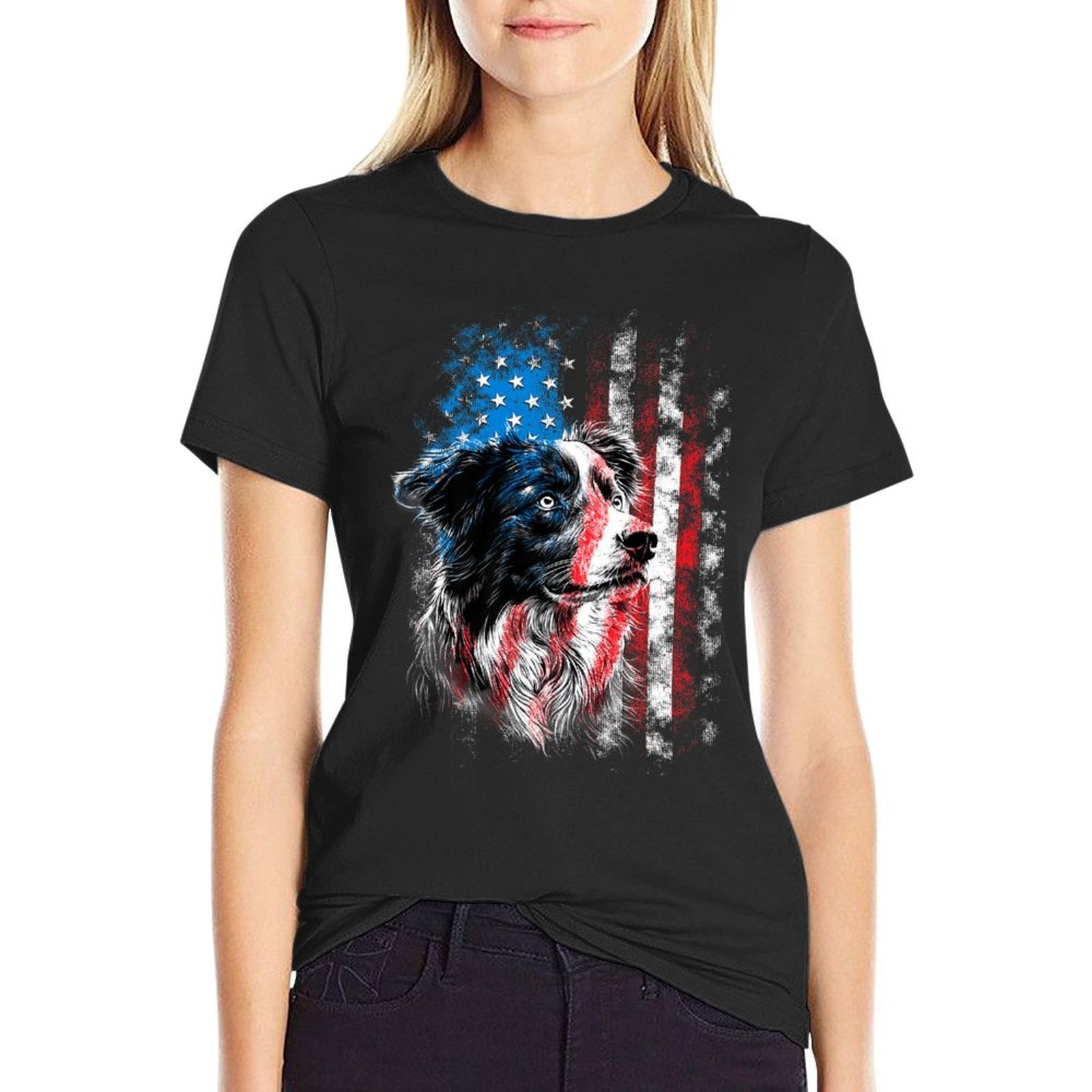 Australian Shepherd 4th of July Dog Lover Men Women Premium  Wrinkle-resistant T-Shirt