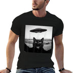 Black Cat Selfie UFO Alien Funny Gifts For Men Women Kids  Lightweight T-Shirt