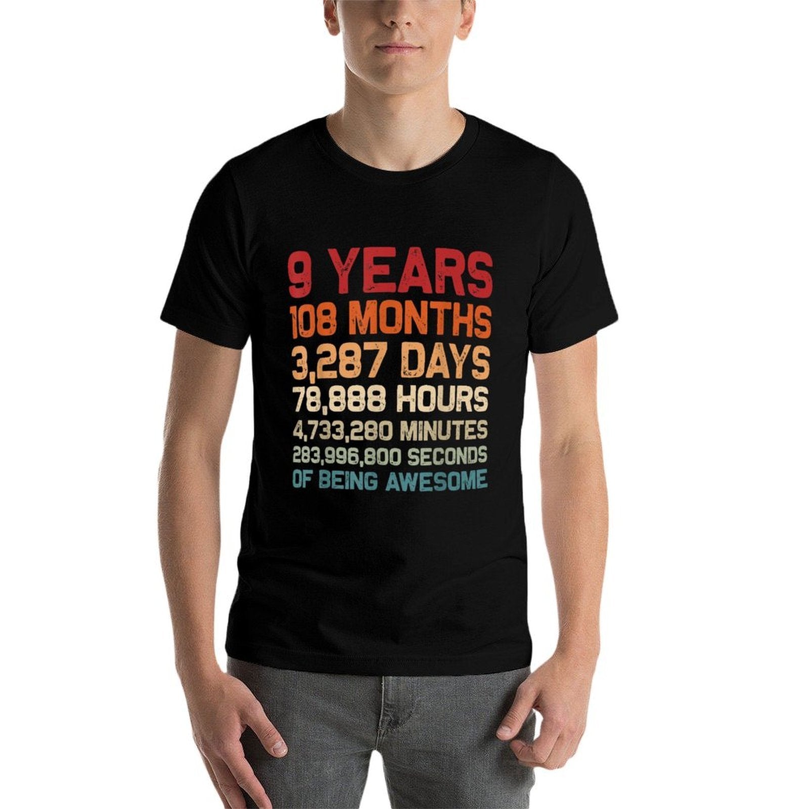 9 Years of Being Awesome Months, Days, Minutes 9th Birthday  Relaxed-fit T-Shirt