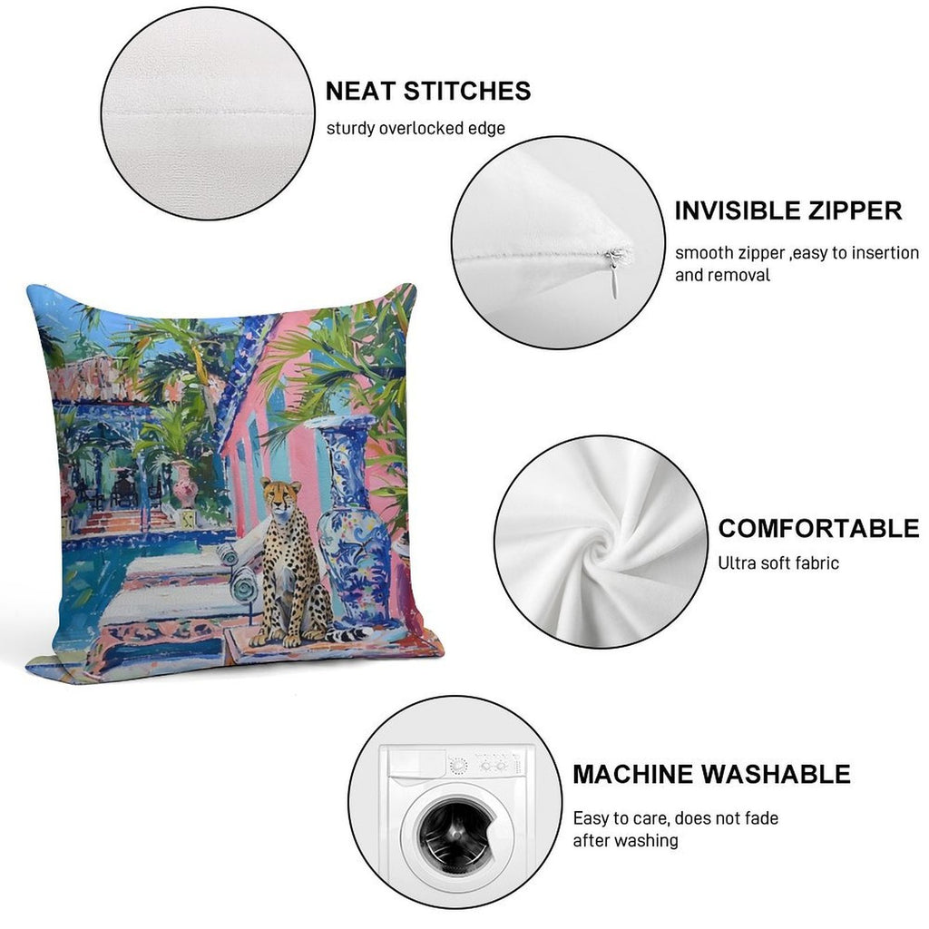 Cheetah at The Swimming Pool in Palm Beach Soft Luxury Feel Throw Pillow