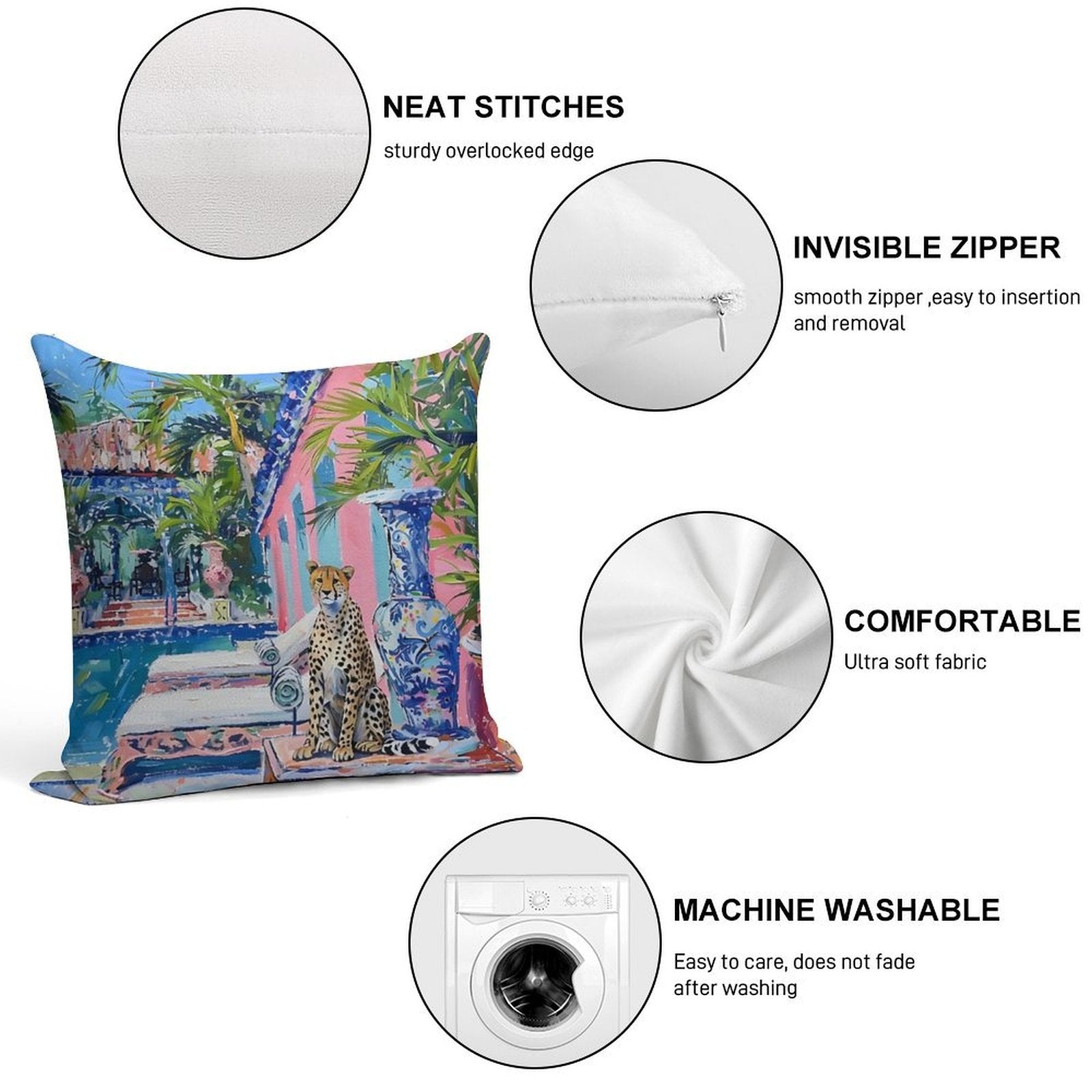 Cheetah at The Swimming Pool in Palm Beach Soft Luxury Feel Throw Pillow