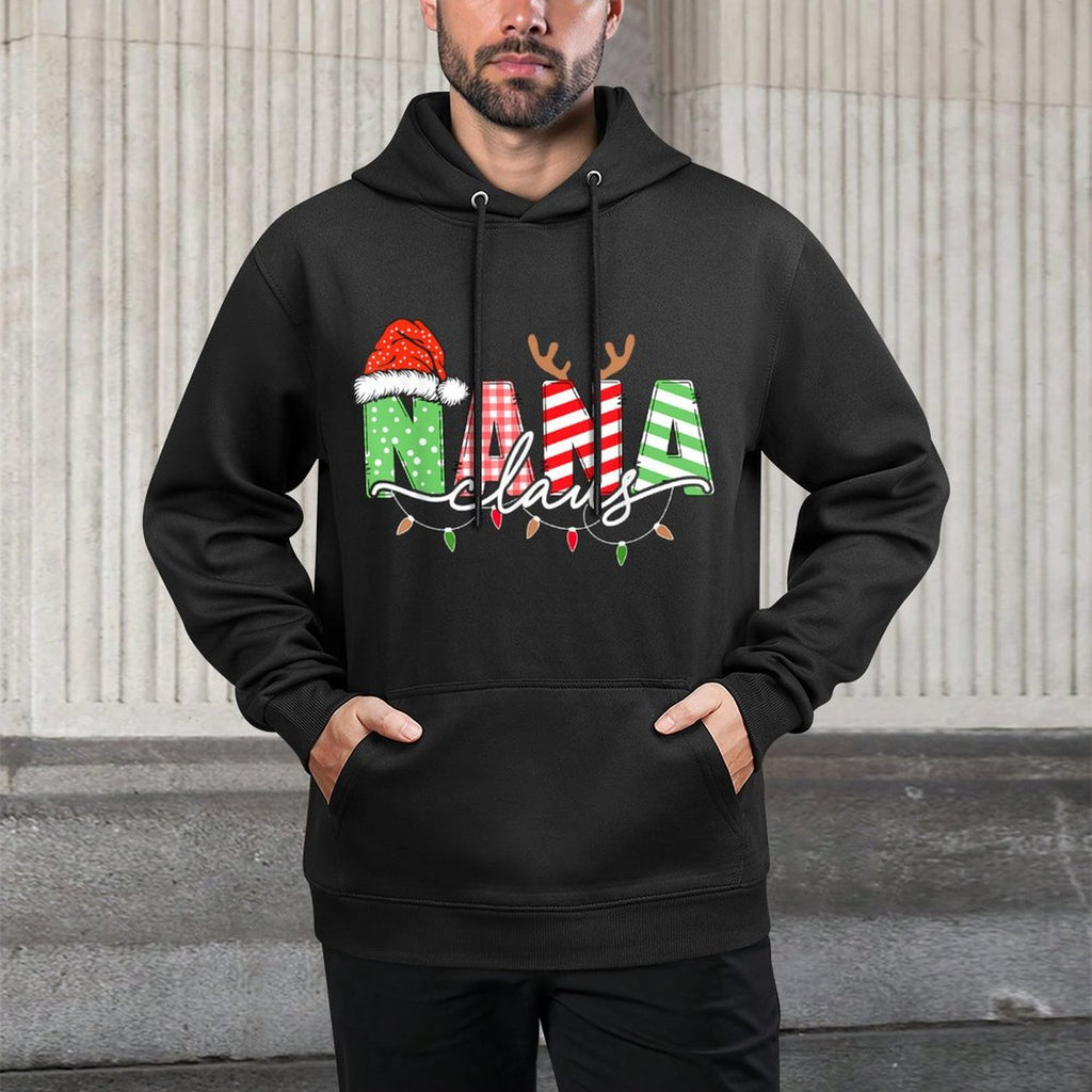 Nana Claus Xmas Christmas Lights Pajama Family Matching Shrink-Resistant Hoodie