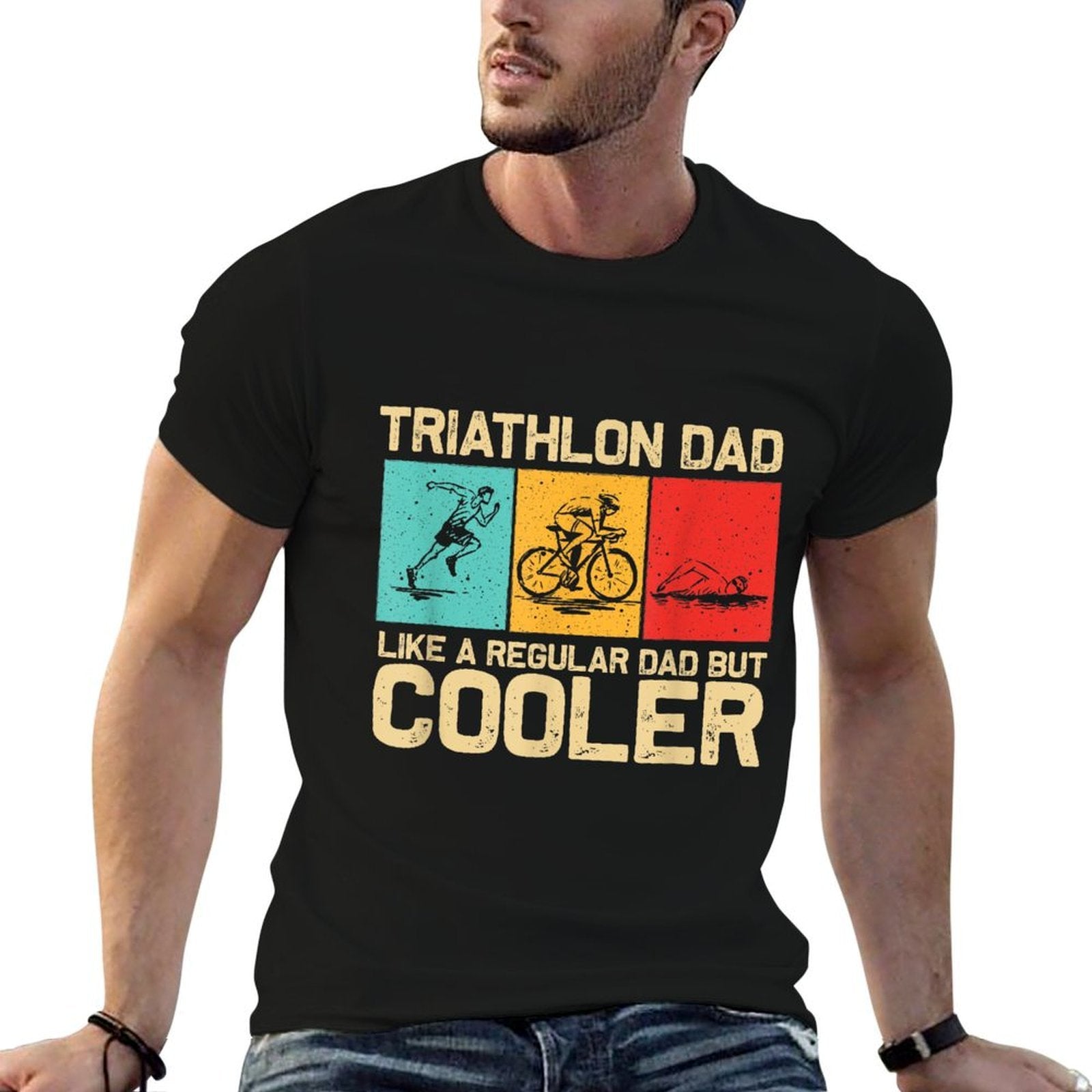 Funny Triathlon Design For Men Dad Swim Bike Run Triathletes  Wrinkle-resistant T-Shirt