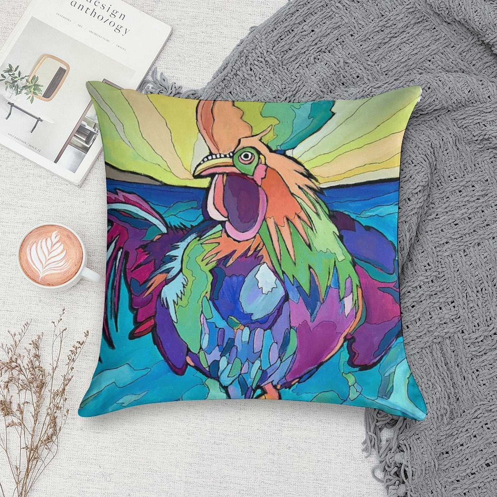 Beach Rooster Soft High-Density Material Throw Pillow