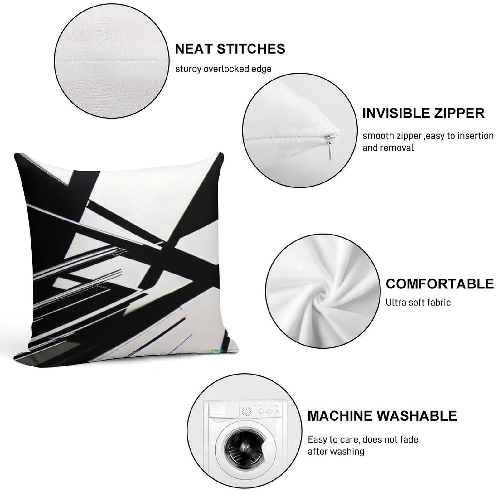 Abstract Geometric Black And White 77 Soft Short Plush Fabric Throw Pillow