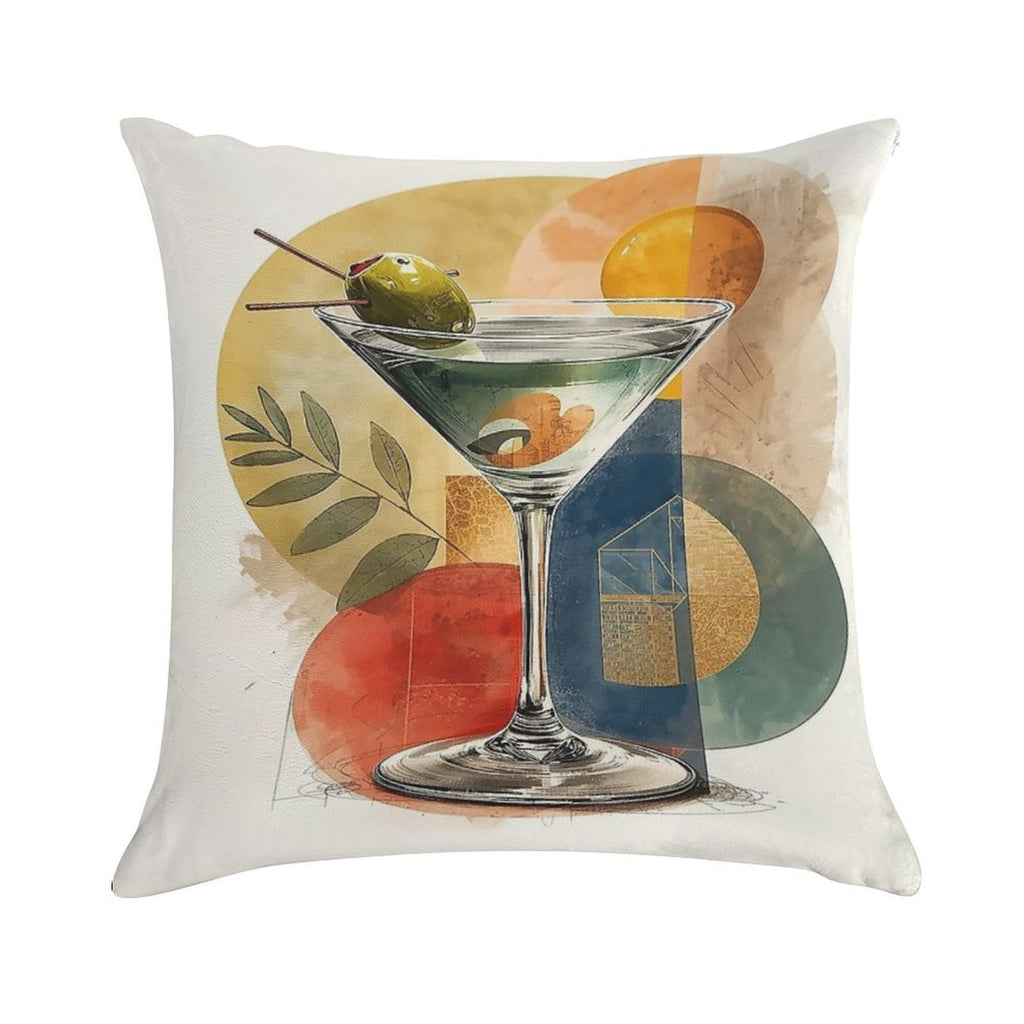Martini Time – Retro Cocktail Poster with Bauhaus Geometry Soft Multiple Sizes Throw Pillow