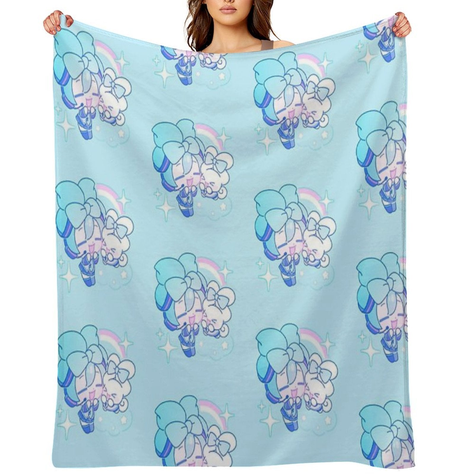 Miku And Cinnamoroll with Bows Plush Throw Blanket