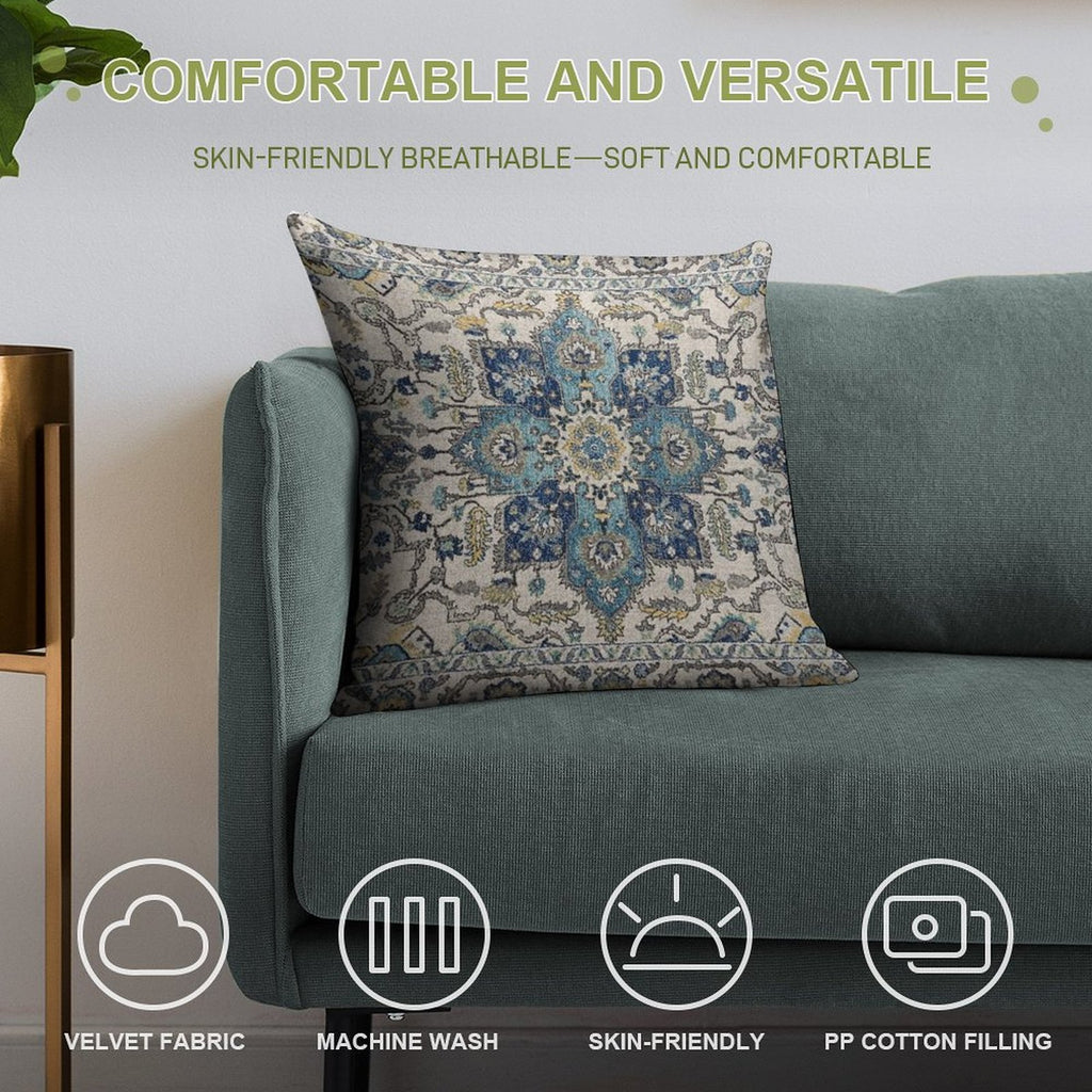 Persian Vintage Gray Blue Soft Easy Maintenance Throw Pillow