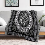 Ornate Baroque Black Grey White Greek Key Plush Throw Blanket