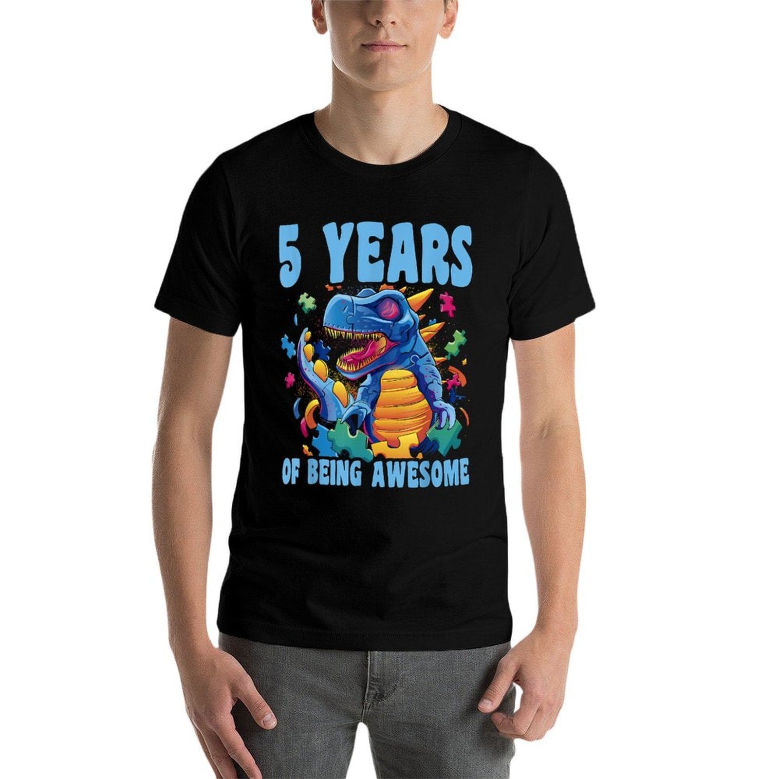 Happy 5 Birthday 5 Year Old Autistic Autism 5th Birthday  Cotton T-Shirt