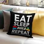 Eat Sleep Build Repeat Building Blocks Bricks Master Builder Soft Gift Ready Throw Pillow