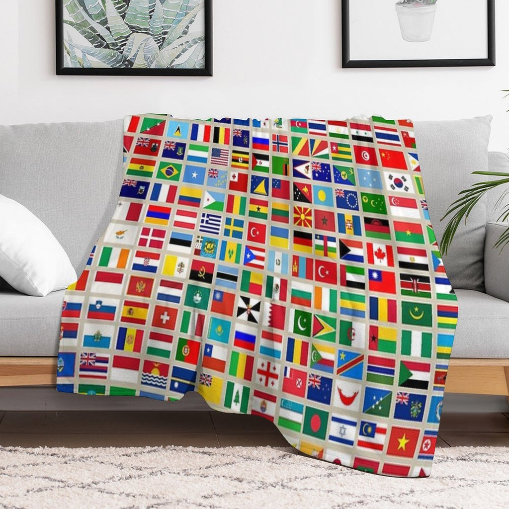 Flags of The World All Countries Nations  - Beige Compact Throw Blanket