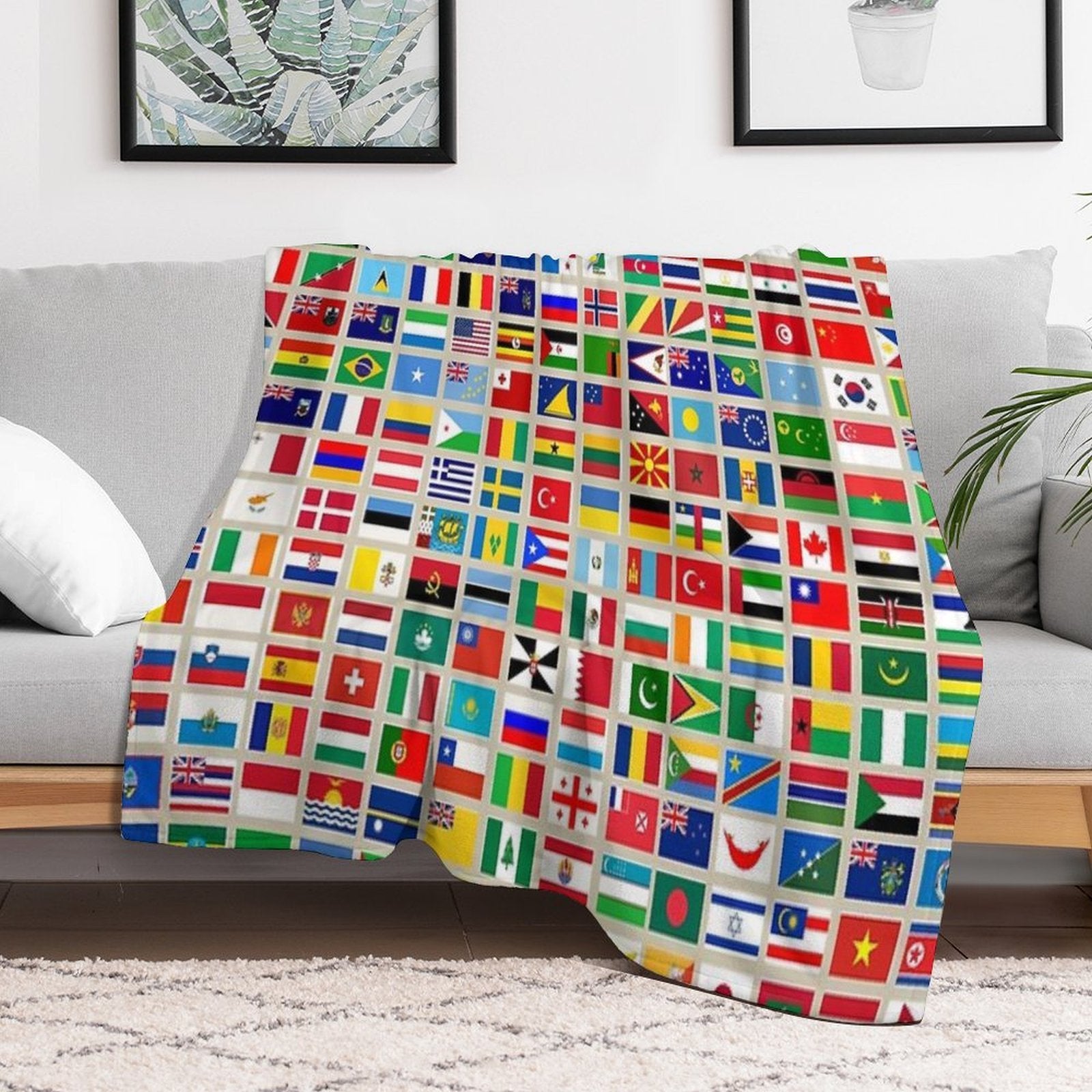 Flags of The World All Countries Nations  - Beige Compact Throw Blanket