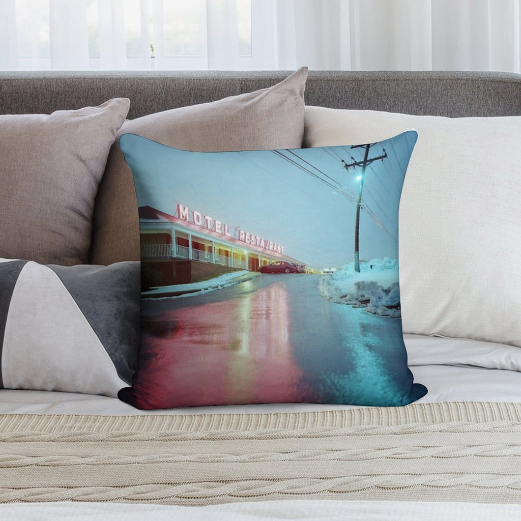 Rainy Motel Lights Soft Skin-Friendly Throw Pillow