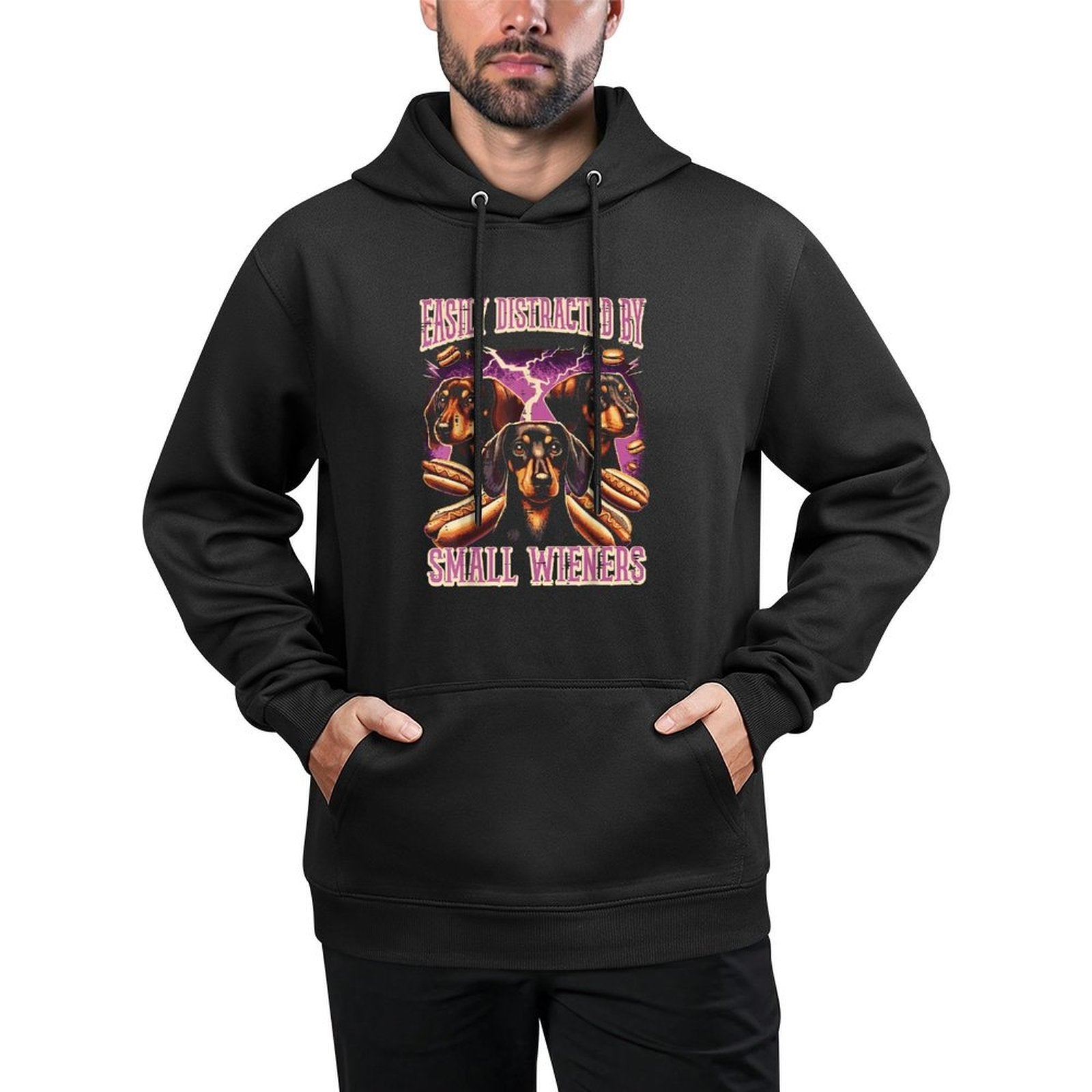 Inappropriate Easily Distracted by Small Dachshund Funny Shrink-Resistant Hoodie
