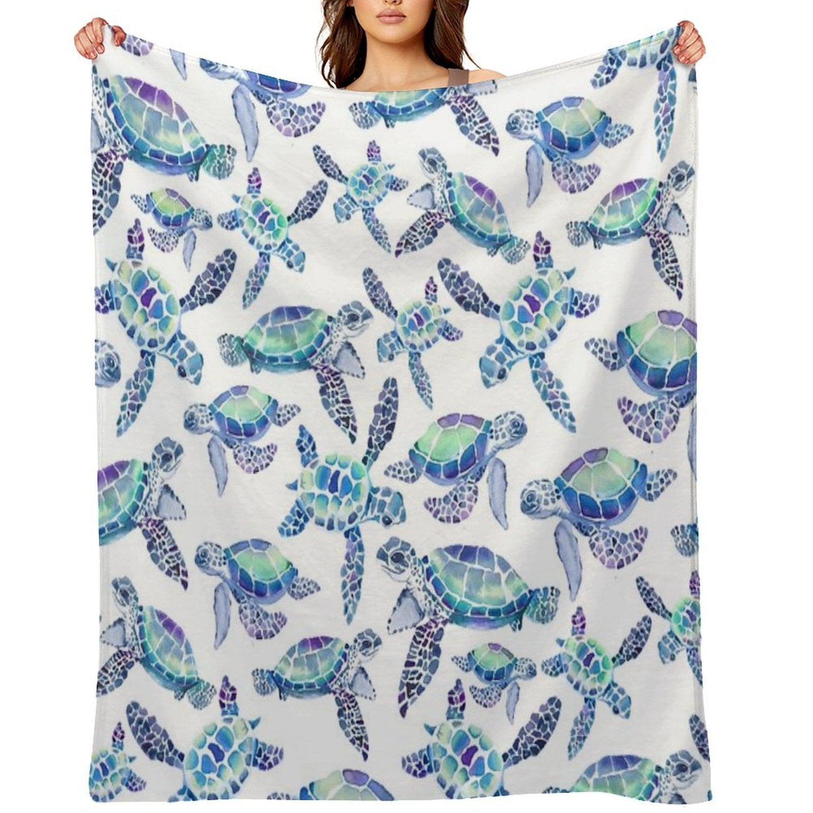 Turtles in Aqua And Blue Machine-washable Throw Blanket