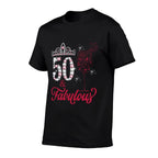50 And Fabulous Queen Happy Birthday 50th Pink Rose Red Wine  Trendy Pattern T-Shirt