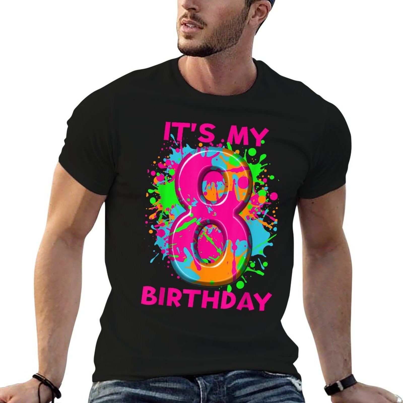 8th Birthday Paint Splashes Tshirt Kids Girls Boys 8 Years  Vintage-inspired T-Shirt