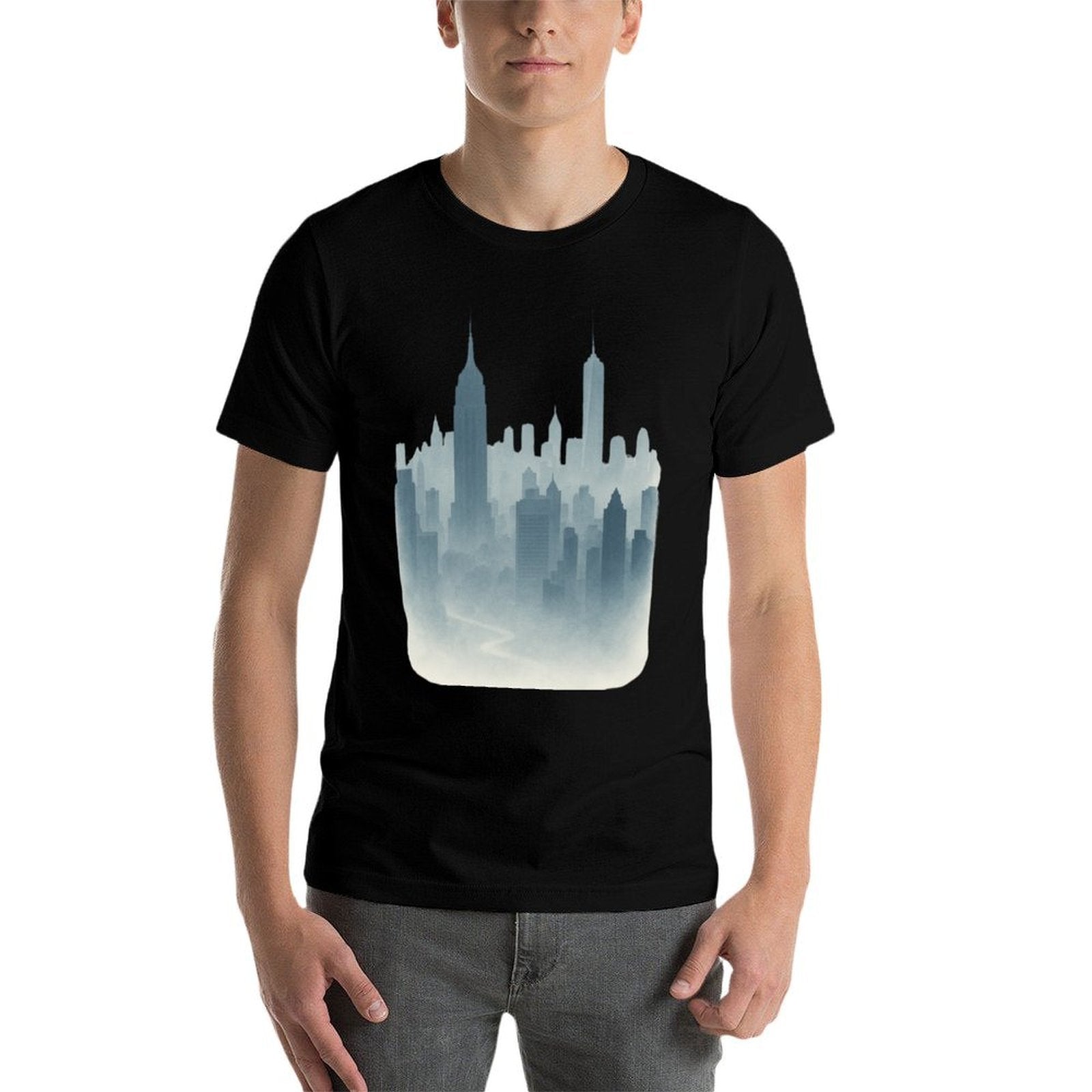 New York Skyline in Fog - Moody Cityscape  Tagless Design T-Shirt