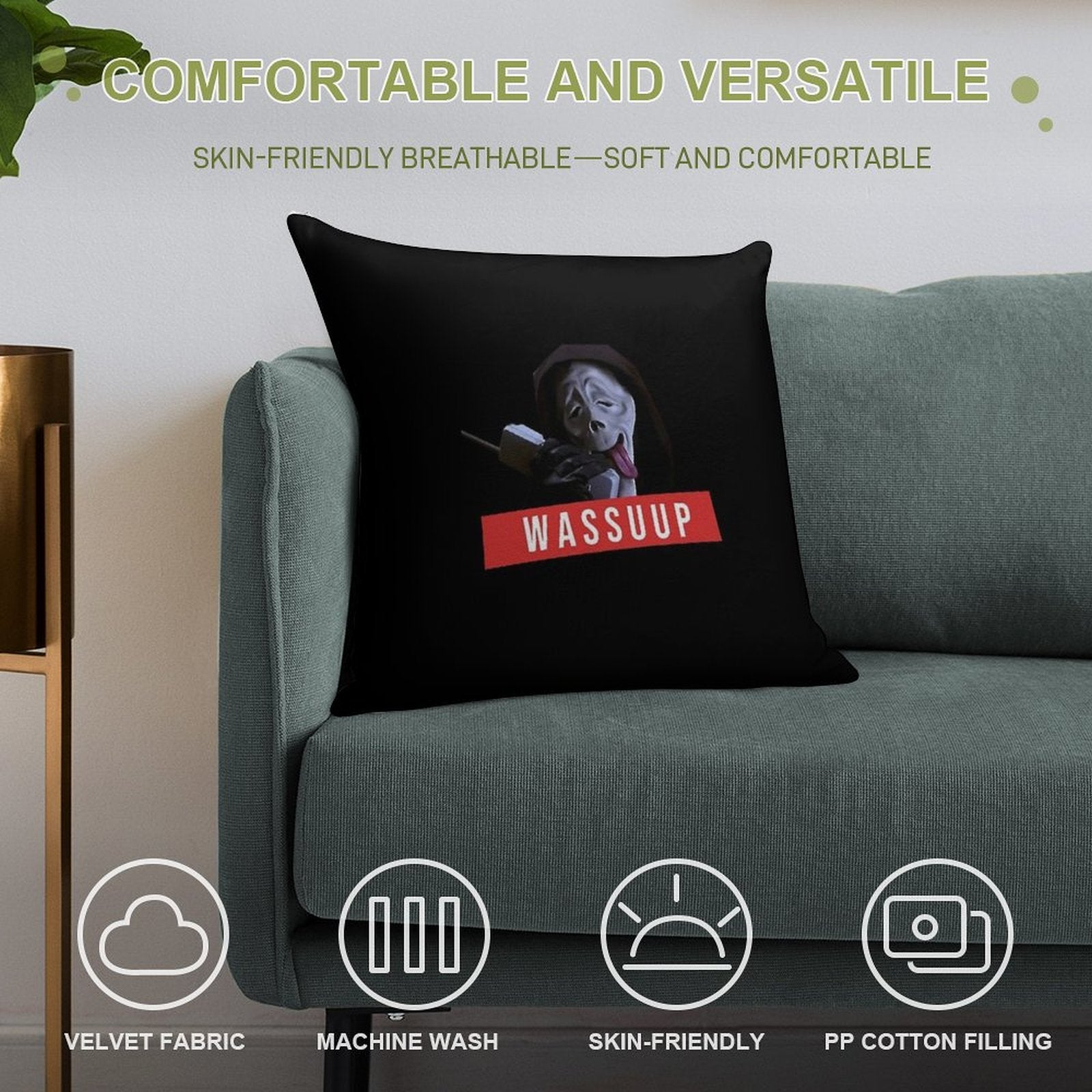 Wassup Scream Scary Movie Fun Soft Short Plush Fabric Throw Pillow