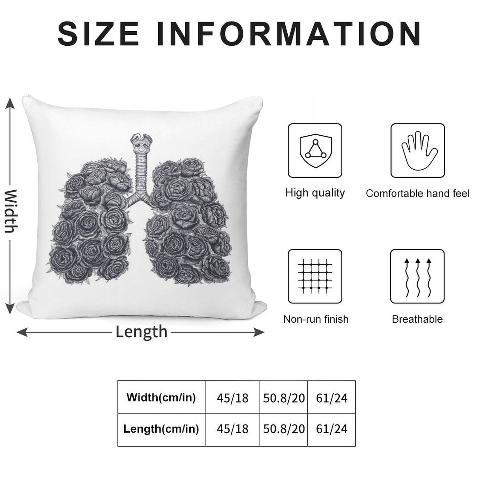 Lungs with Peonies Soft Skin-Friendly Throw Pillow
