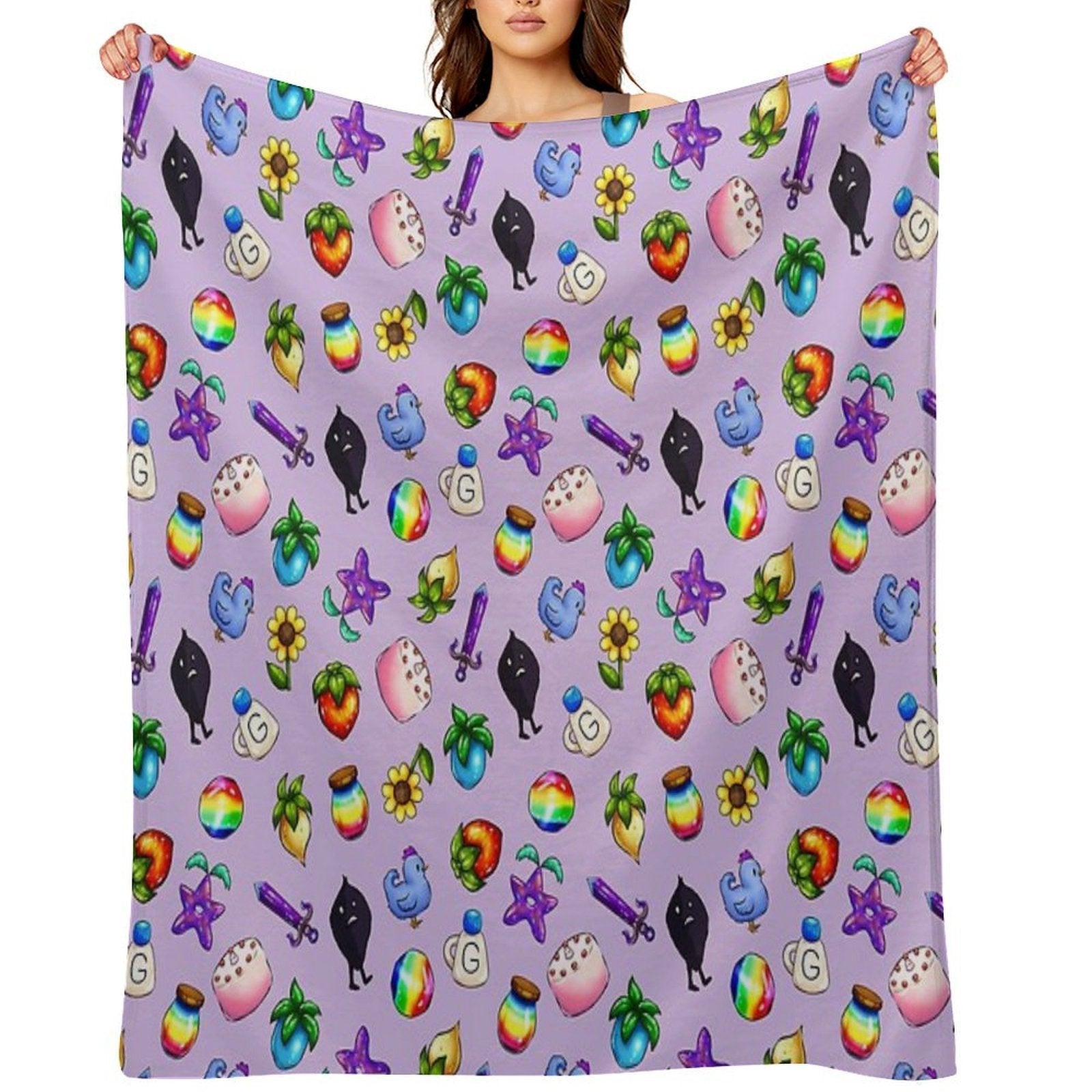 Handdrawn Stardew Valley Icons Plush Throw Blanket
